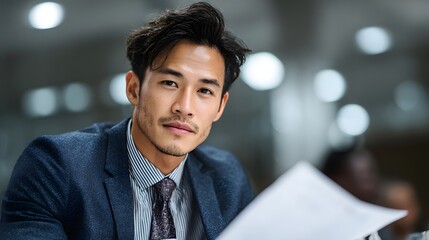 Asian businessman pitching business plan to investors