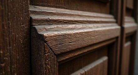 고풍스런 나무 문의 디테일, 따뜻한 빛깔의 질감 표현