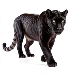 Fototapeta premium The Majestic Panther: A stunning portrait of a powerful panther, its sleek black fur gleaming as it confidently strides forward.