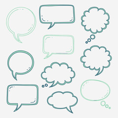 A set of Hand-drawn speech bubbles in a doodle style