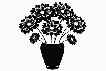 Elegant black vase displays a beautiful bouquet of monochromatic flowers in a timeless style