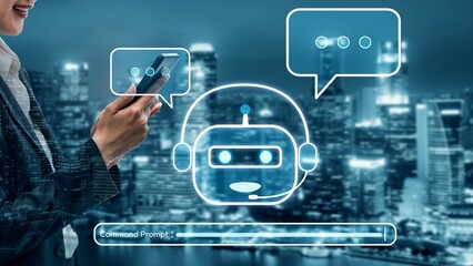 AI Virtual Assistant Artificial Intelligence Chatbot Controlled by Prompt Engineering for Explainable Generative AI information and LLM Deep Learning Technology for Smart Business Work Support. Muxer