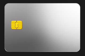 Close up of transparent grey credit card on black background. 3d rendering illustration