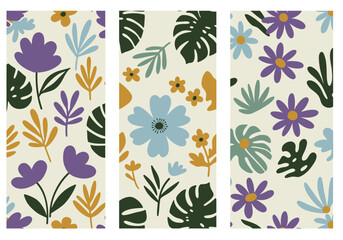 Floral pattern with colorful flowers and leaves isolated on white background for textile, wallpaper, and decorative design projects with a vintage aesthetic