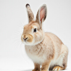 Fototapeta premium Fluffy Bunny Portrait: A captivating portrait of a delightful rabbit with long ears, charming whiskers, and a soft, cuddly appearance, captured in a high-definition studio setting.