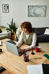 Dynamic freelancer navigating remote work in a cozy home office setting