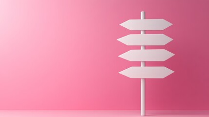 Blank directional sign post against pink background