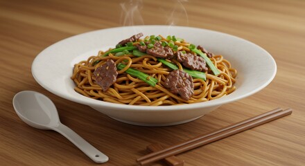 따뜻한 빛깔의 맛있는 쇠고기 볶음면