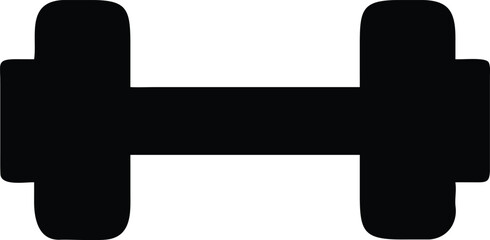 A solid black dumbbell icon with balanced weights is displayed on white background
