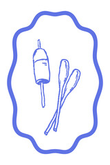 Hand drawn chalk sketch of oars and fishing float in minimal style. Crayon or charcoal line art vintage poster. Summer coastal marine illustration for wall art designs.