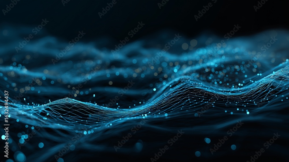 Poster abstract digital wave composed of points and lines. a mesmerizing visualization, evokes a sense of t