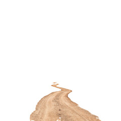 Fototapeta premium A tan, textured dirt road curves into the distance against a dark background. The road's surface shows slight variations in color and texture