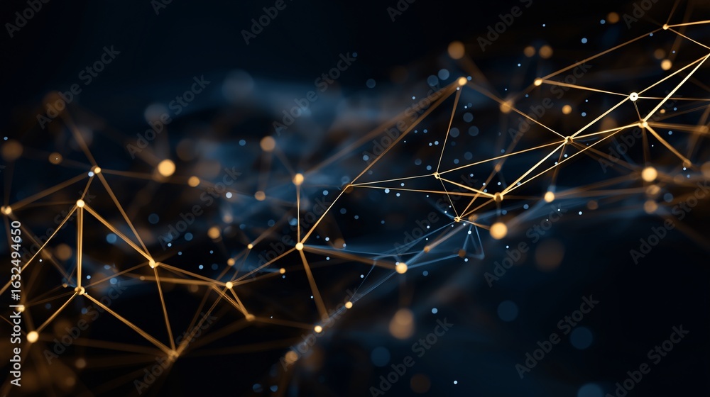 Poster abstract depiction of interconnected nodes representing networks, data, and digital connections. the