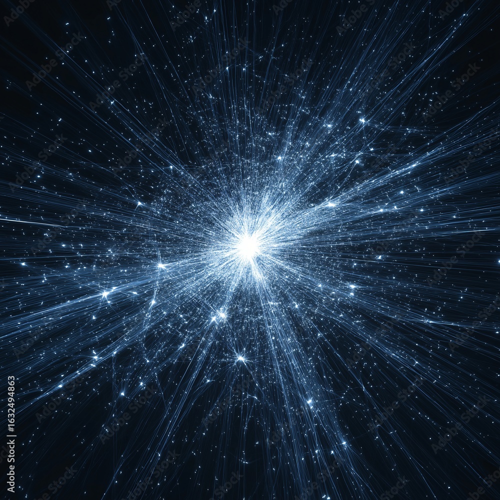 Poster a mesmerizing abstract depiction of a bright light emanating from a central point, with streams of l