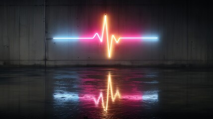 A neon pulse tracing a heartbeat with reflection