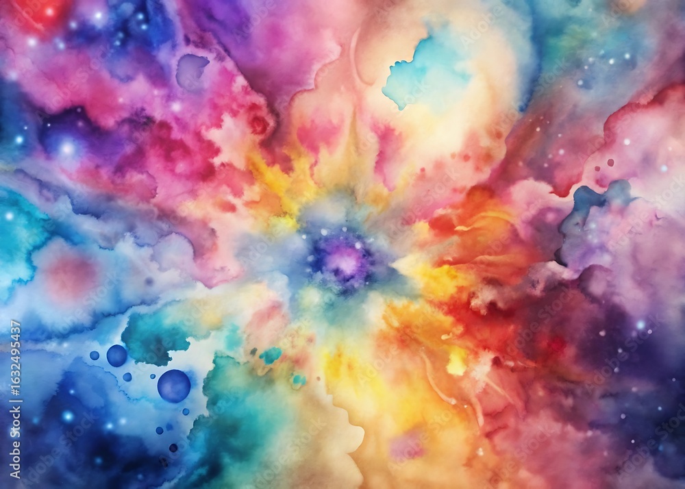 Poster a vibrant watercolor abstract background with a burst of colors, creating a dynamic and artistic tex