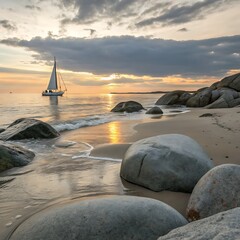 sunset on the sea in the boat