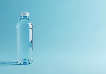 Naklejka premium Clear plastic water bottle against a light blue background.