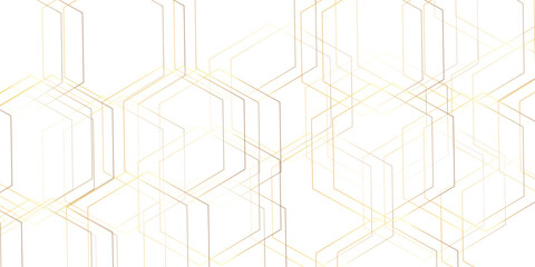 Abstract geometric hexagon pattern in golden tones on a white background with overlapping lines creating modern design elements