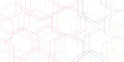 Abstract geometric hexagonal grid overlap in a color palette design with a bright white background illustrating connectivity