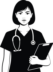 Doctor Holding Clipboard, Wearing Stethoscope on a White Background