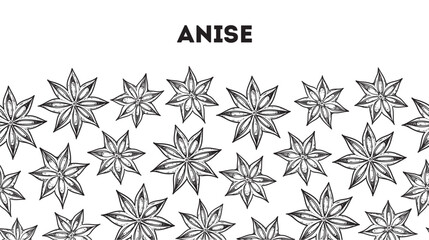 Star anise spice sketch. Horizontal seamless pattern. Hand drawn vector illustration. Kitchen spice.