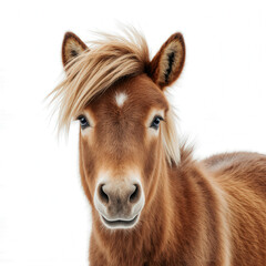 Obraz premium Portrait of Majestic Horse: a close-up portrait of a beautiful horse in a white backdrop. Capturing the gentle eyes and graceful features, creating a connection between the viewer and the animal.