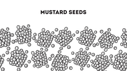 Mustard seeds sketch. Horizontal seamless pattern. Hand drawn vector illustration. Handful of spice. Kitchen spice.