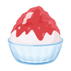 お皿に盛り付けたかき氷のイラスト素材_赤