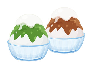 お皿に盛り付けたかき氷のイラスト素材_クリーム