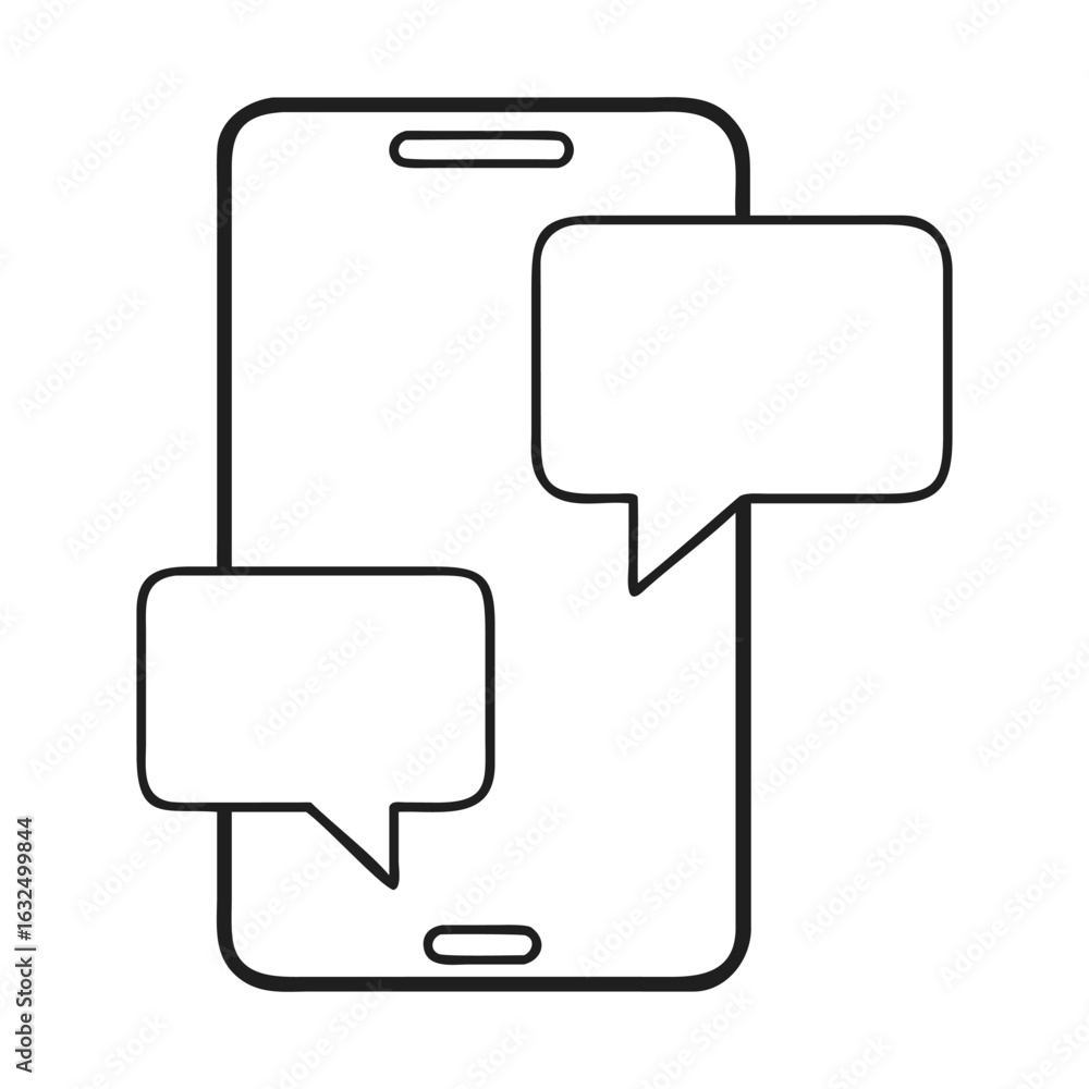 Poster Flat bold line art of a smartphone displaying speech bubbles—perfect for app UI, online support, or mobile messaging concepts.