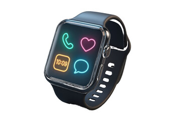 Fototapeta premium Futuristic Smartwatch With Neon App Icons isolated on a transparent background image