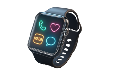 Futuristic Smartwatch With Neon App Icons isolated on a transparent background image