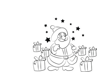 Santa Claus with Gifts and Stars