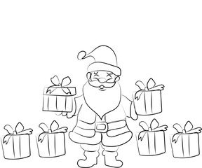 Santa Claus with Gifts and Christmas Tree