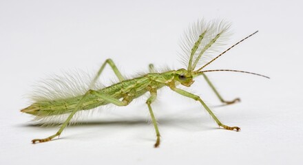 Fototapeta premium 繊細な緑色昆虫 羽根繊細 鮮明なマクロ撮影. AI Generated