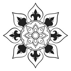 Floral mandala design isolated on white background, featuring symmetrical patterns and decorative elements for a vintage and artistic design, perfect for various applications