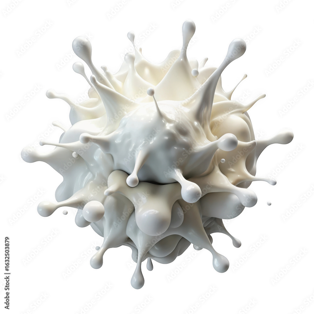 Poster 3d dynamic milk splash explosion isolated on transparent background