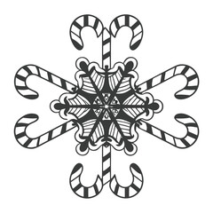 Festive snowflake with candy canes isolated on white background, a delightful christmas ornament for holiday decorations and seasonal celebrations