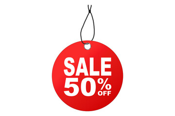 Realistic red sale labels, discount price tags mockups. Paper gift label with rope, promotional sales hanging tag vector template set. Retail product sticker elements with deal, hot price.