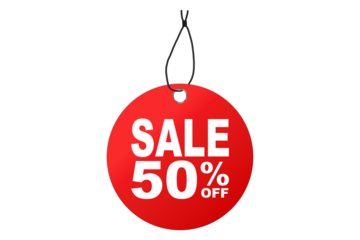 Realistic red sale labels, discount price tags mockups. Paper gift label with rope, promotional sales hanging tag vector template set. Retail product sticker elements with deal, hot price.