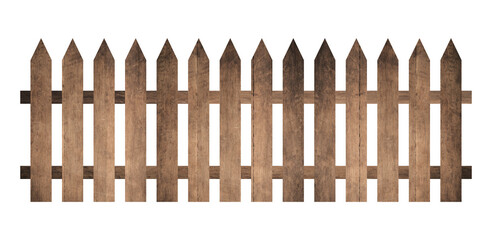 Wooden fence on white background. Enclosing structure