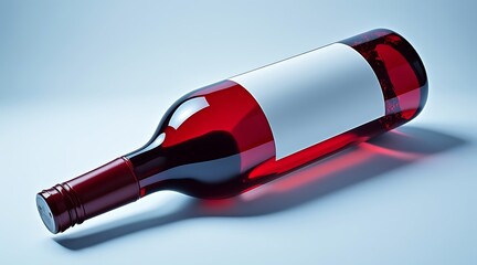 Red wine bottle with blank label, isolated on white background