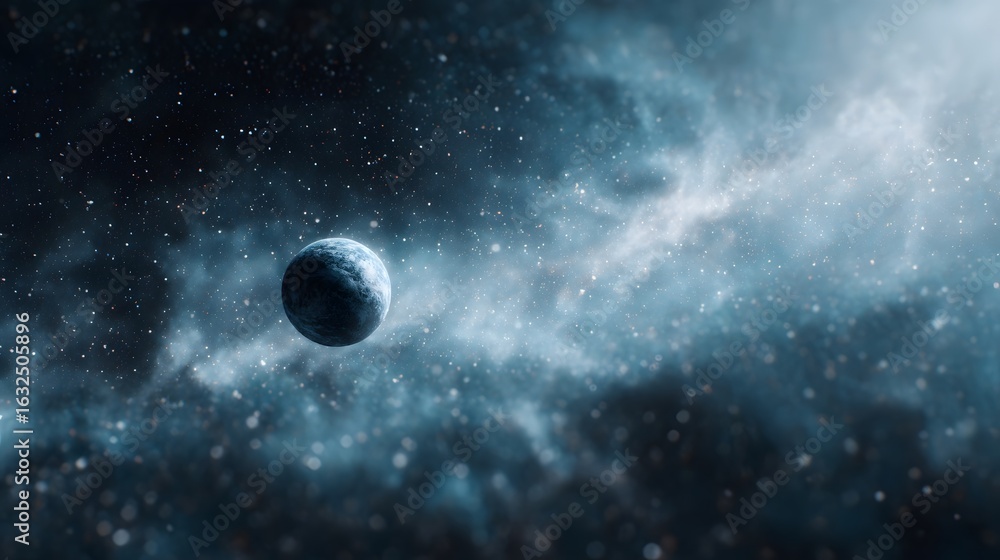 Poster solitary planet floating in the vastness of outer space