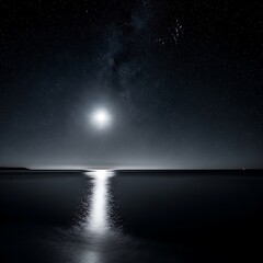 Moonlight reflecting on a still night sea.