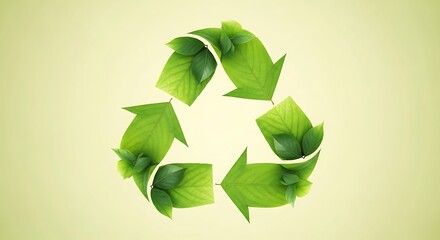 Recycling symbol formed from green leaves.