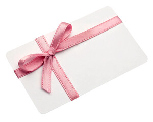 Blank White Gift Coupon with Pink Ribbon Isolated on White Background