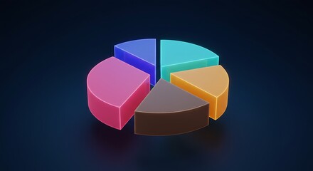 Vibrant 3D pie chart segments glow with modern business analytics data visualization