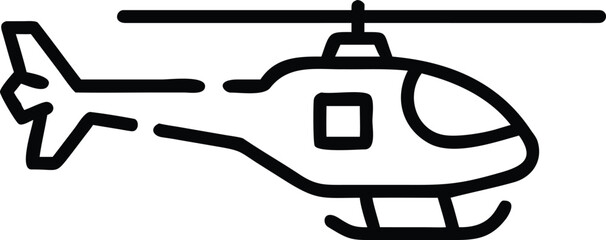 A bold black helicopter icon features a simple outline on a white background