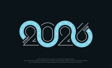 START 2026 logo on a blue background. Premium vector design for Happy New Year 2026 greetings and celebrations. © palon